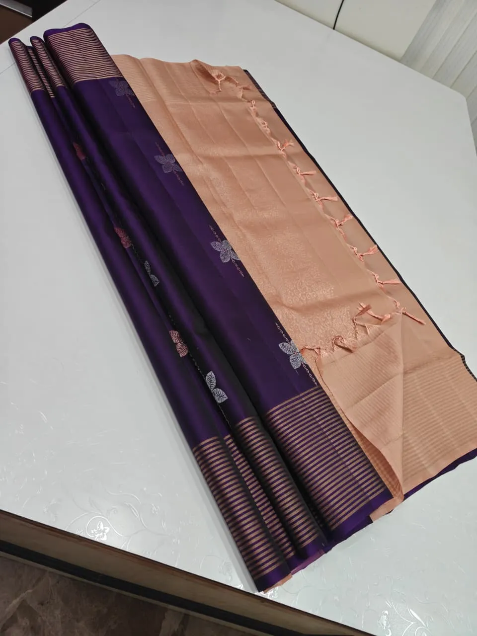Royal Purple & Peach Soft Silk Saree